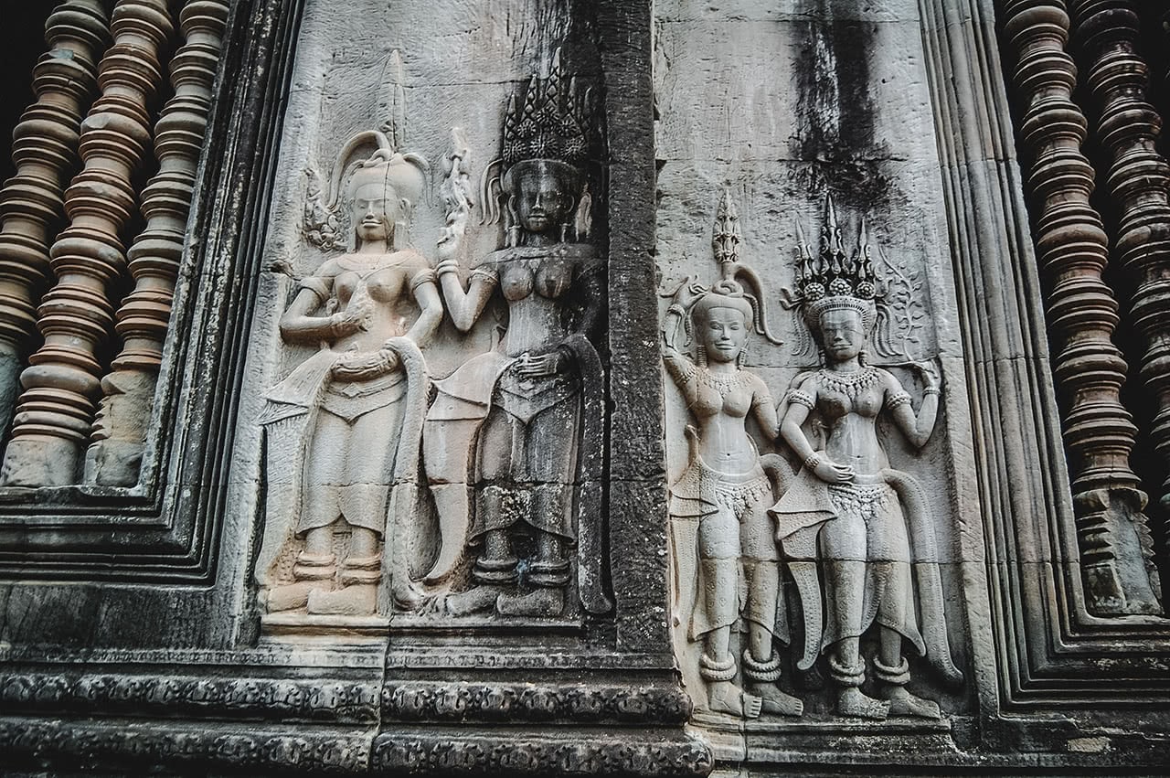 Apsara reliefs at Angkor Wat, Siem Reap, Cambodia.