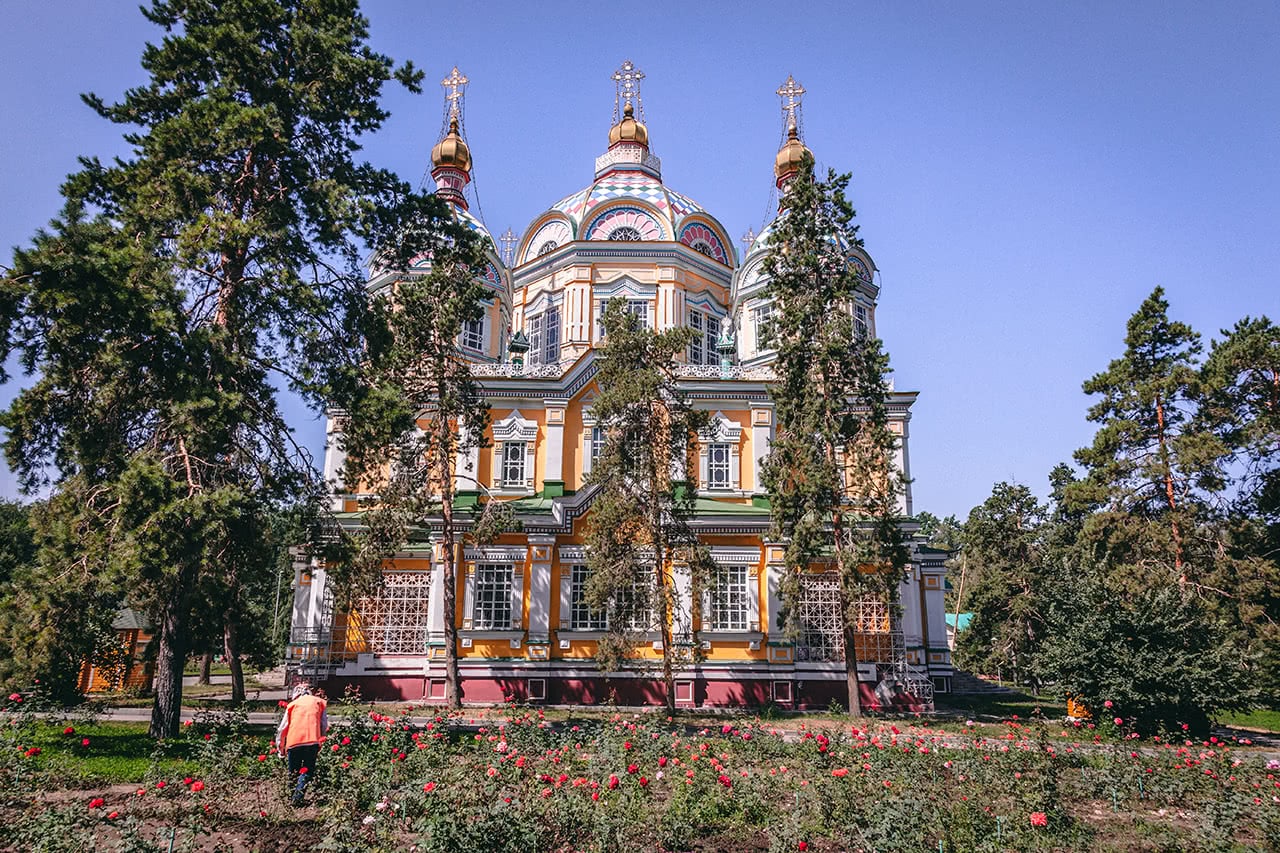 Rear view of the Russian Cathedral in Almaty.