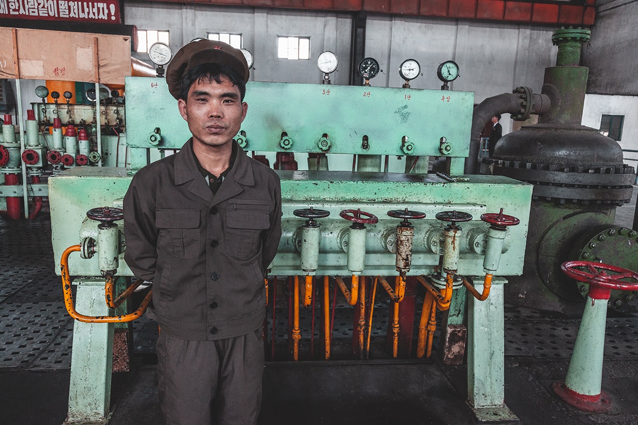 A factory worker at the Hungnam Fertilizer Factory in Hamhung, North Korea.