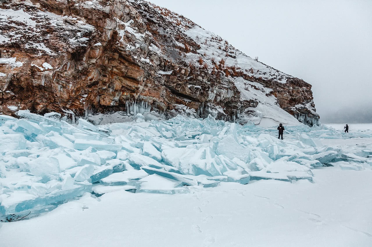 Walking on the surface of a frozen Lake Baikal.