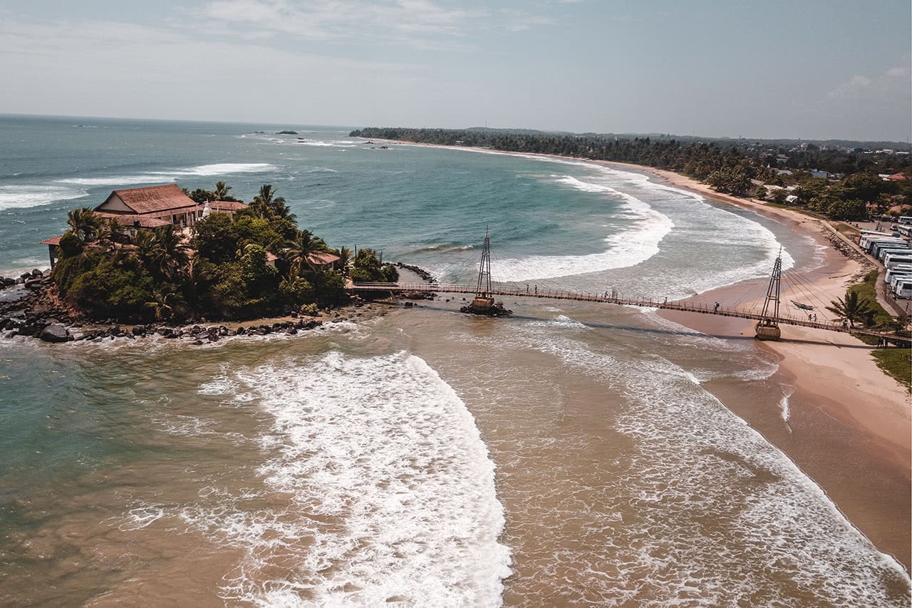 Drone view of Taprobane island on Sri Lanka's southern coast.