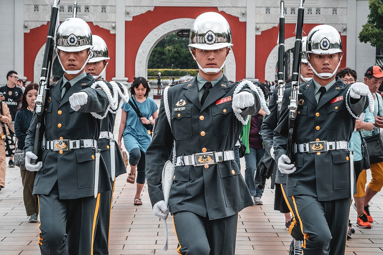 The changing of the guard ceremony at the Martyr’s Shrine in Taipei.