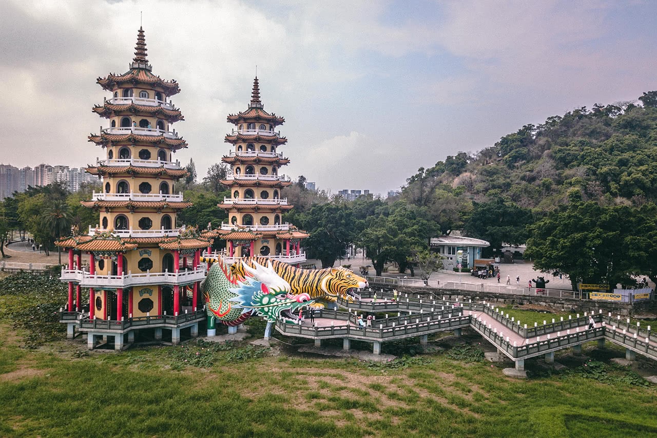 Dragon and Tiger Pagoda temple at Lotus Lake, Kaohsiung.