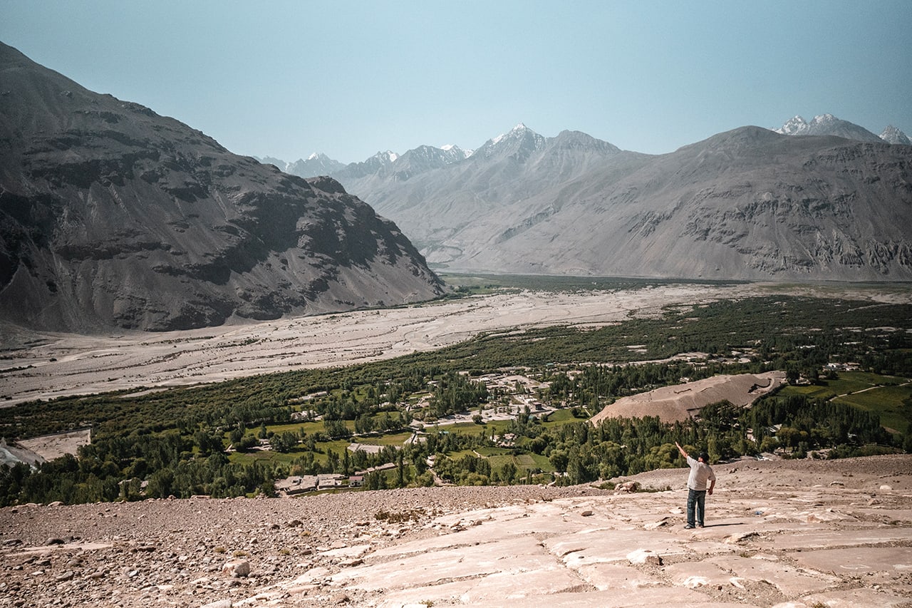 Ancient Petroglyphs of Langer, with a view of the Wakhan Corridor below.