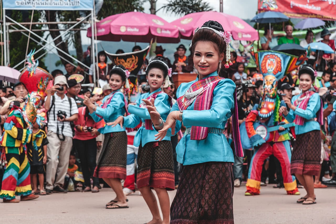 Thai dancers at the Phi Ta Khon Festival in Loei.