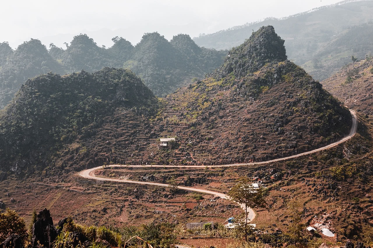 Curvy mountain road in Ha Giang, Vietnam
