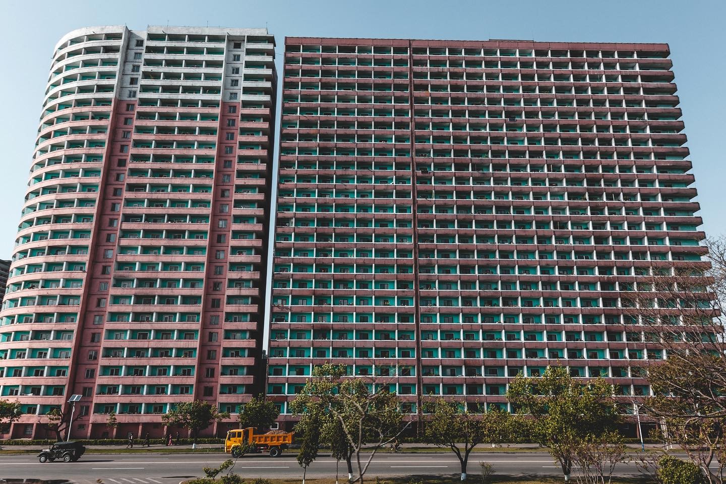 Huge apartment block in Pyongyang, North Korea.  Traveling there 4 times between 2009-2017 I saw surprising growth in the capital city.